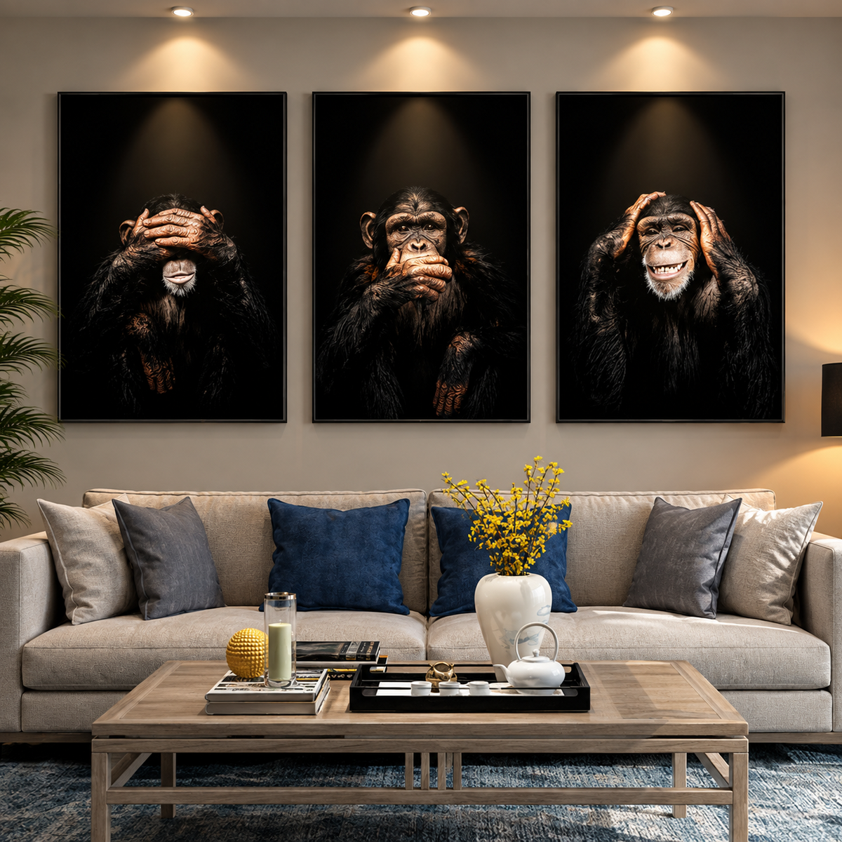 Homvexa Abstract Monkey Wall Art Canvas Set | 3-Panel Modern Living Room Decor