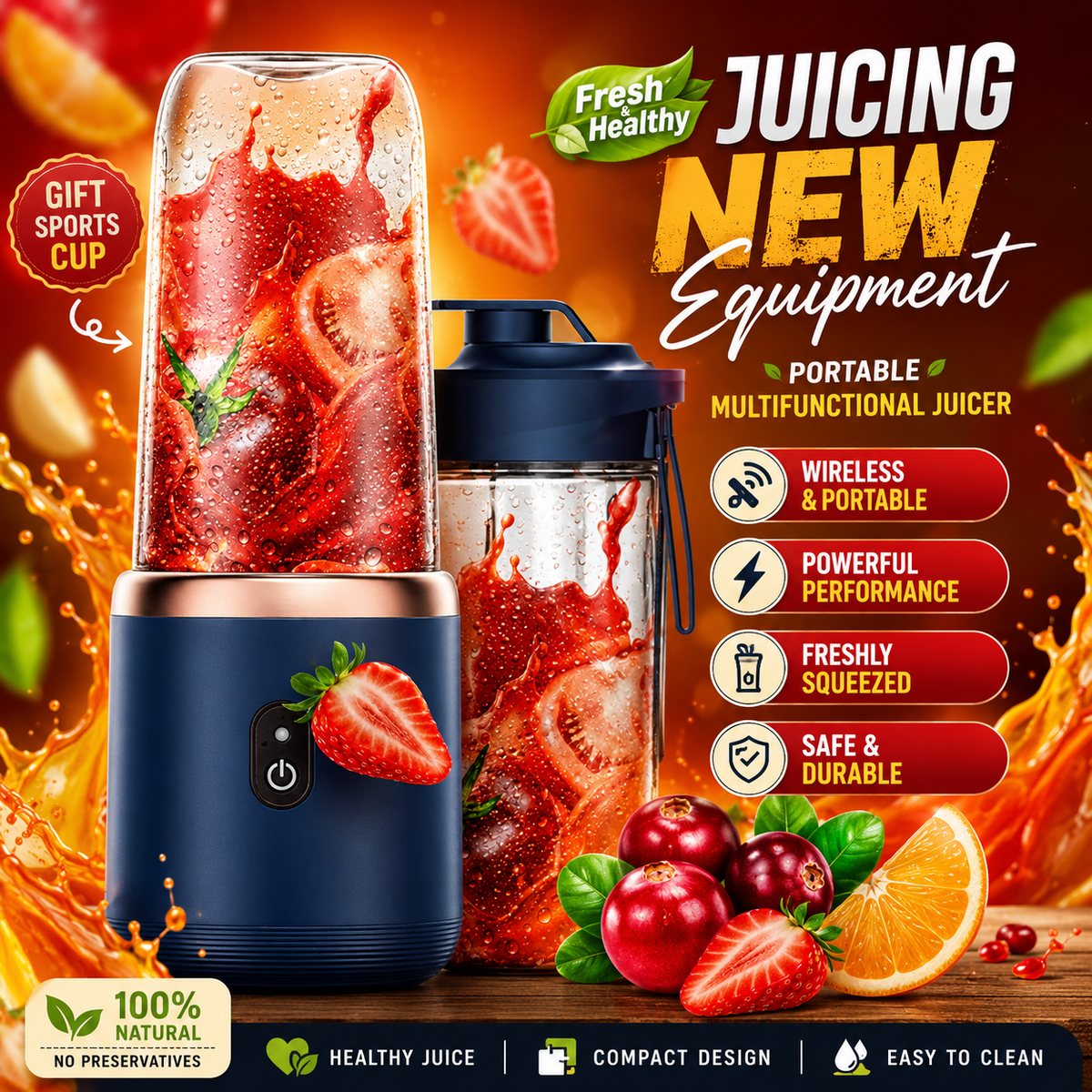 Homvexa Portable Mini Blender | 140W USB Rechargeable Juicer for Smoothies, Shakes & Juice